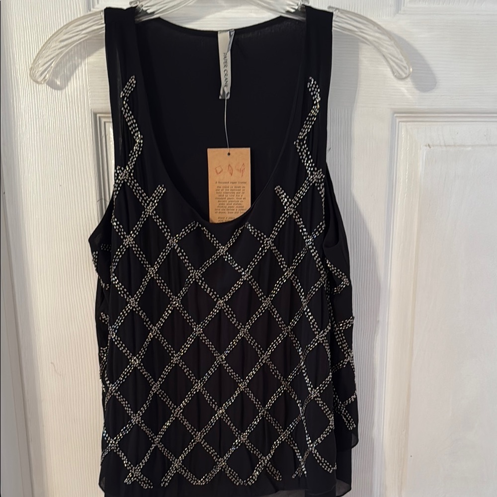Paper Crane Black Sequin Sleeveless Tank Top